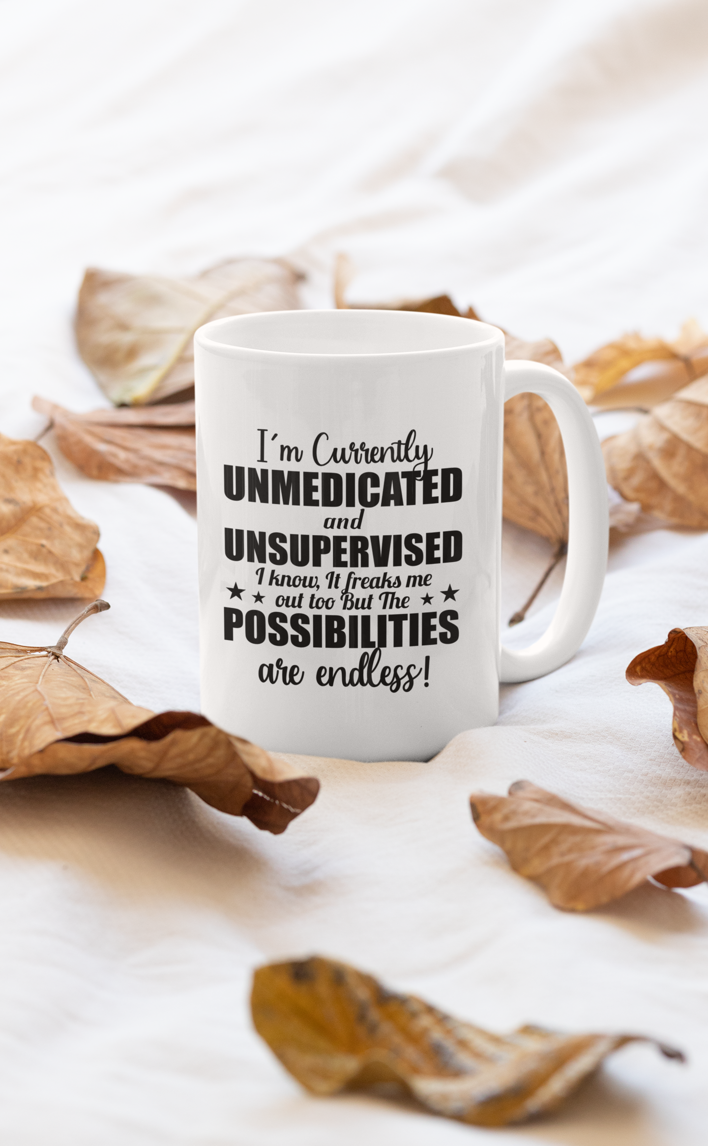 I'm Currently Unmedicated Mug shopmerchmallow Virgin Teez - A Future Wars Story Mug
