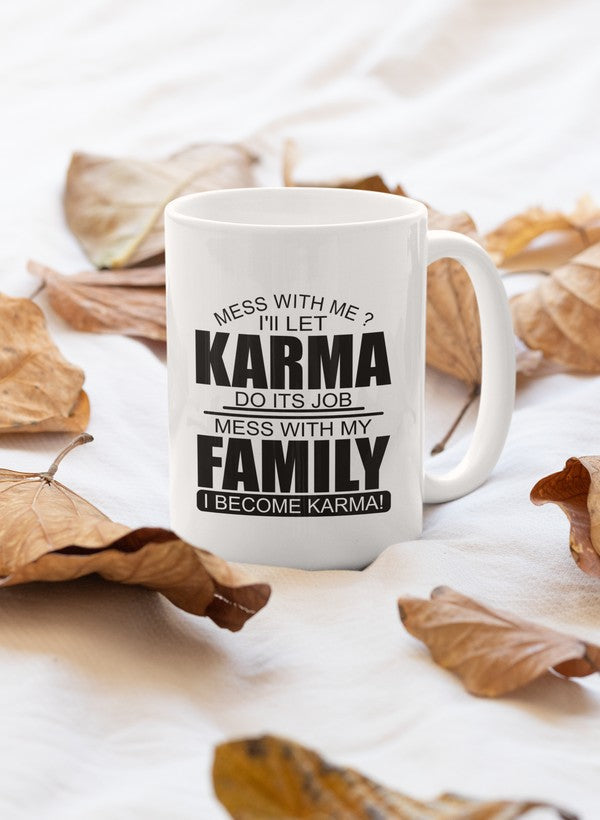 karma family Mug shopmerchmallow Virgin Teez - A Future Wars Story Mug