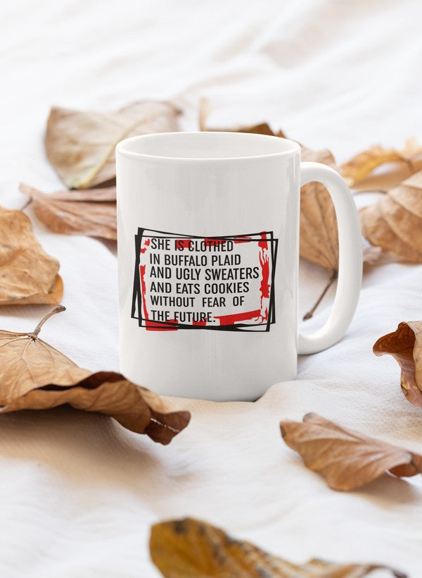 She's Clothed In Buffalo Plaid And Ugly Sweaters Mug shopmerchmallow Virgin Teez - A Future Wars Story Mug