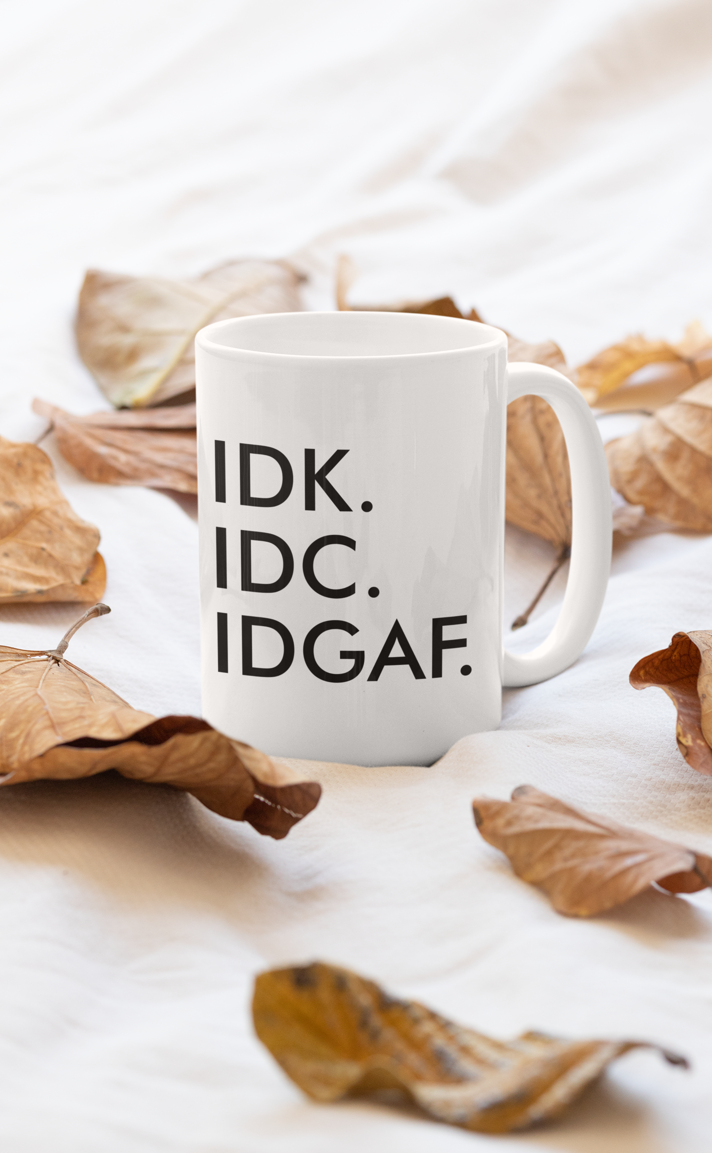IDK IDC IDGAF Mug shopmerchmallow Virgin Teez - A Future Wars Story Mug
