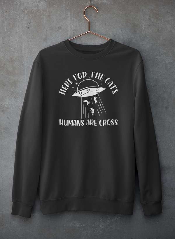 Here For The Cats Sweat Shirt shopmerchmallow Virgin Teez - Black Hoodie