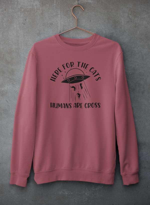 Here For The Cats Sweat Shirt shopmerchmallow Virgin Teez - Black Hoodie