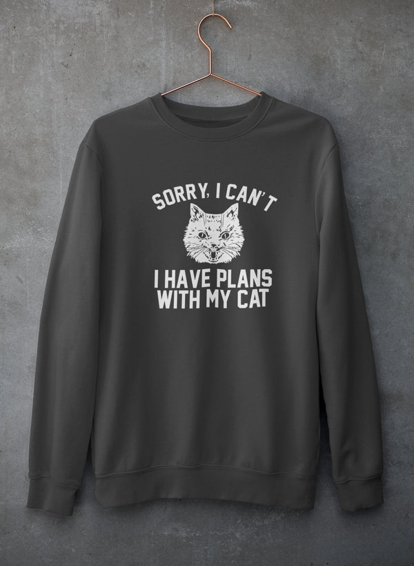 Sorry I Can't I Have Plans With My Cat Sweat Shirt shopmerchmallow Virgin Teez - Black Hoodie
