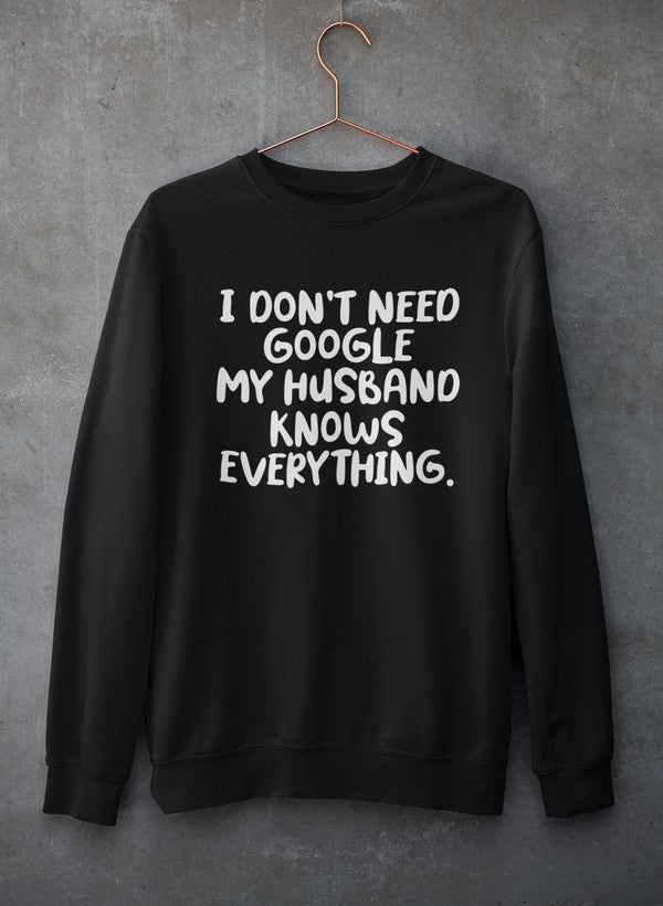 My Husband Knows Everything Sweat Shirt shopmerchmallow Virgin Teez - Black Hoodie