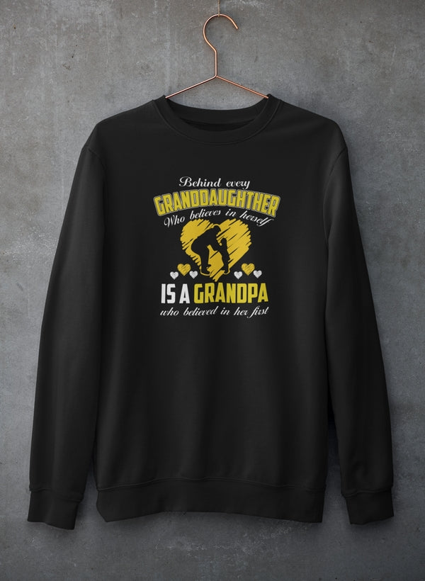Behind Every Granddaughter Who Believes In Herself Is A Grandpa Sweat Shirt shopmerchmallow Virgin Teez - Black Hoodie