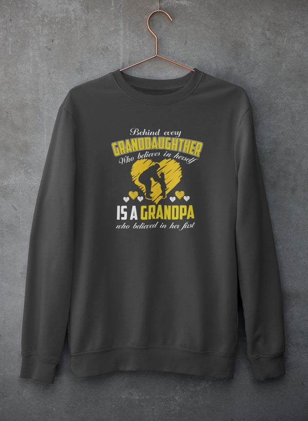Behind Every Granddaughter Who Believes In Herself Is A Grandpa Sweat Shirt shopmerchmallow Virgin Teez - Black Hoodie