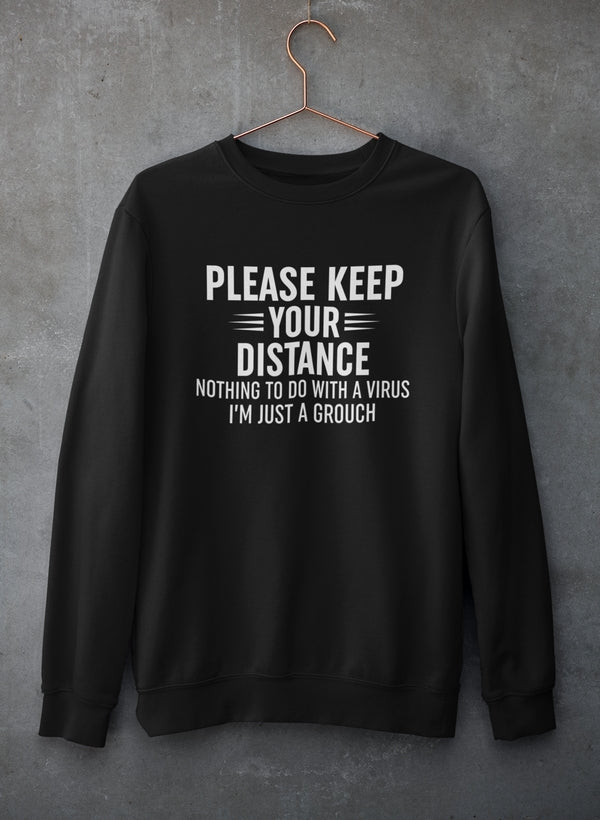 Please Keep Your Distance Sweat Shirt shopmerchmallow Virgin Teez - Black Hoodie