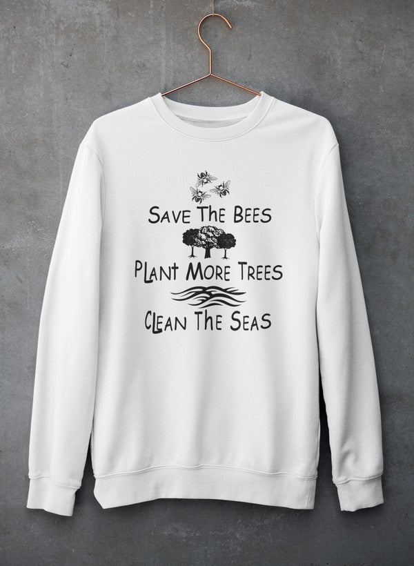 Save The Bees Plant More Trees Clean The Seas Sweat Shirt shopmerchmallow Virgin Teez - Black Hoodie