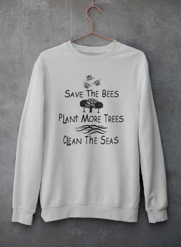 Save The Bees Plant More Trees Clean The Seas Sweat Shirt shopmerchmallow Virgin Teez - Black Hoodie