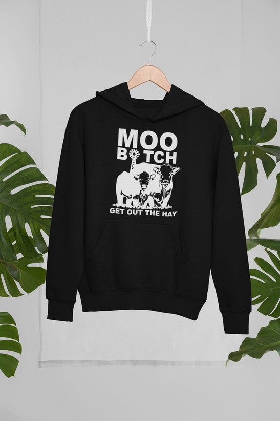 Moo Get Out The Hoodie shopmerchmallow Virgin Teez - Black Hoodie