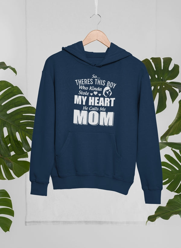 So There's This Boy Who Kinda Stole My Heart He Calls Me Mom Hoodie shopmerchmallow Virgin Teez - Black Hoodie