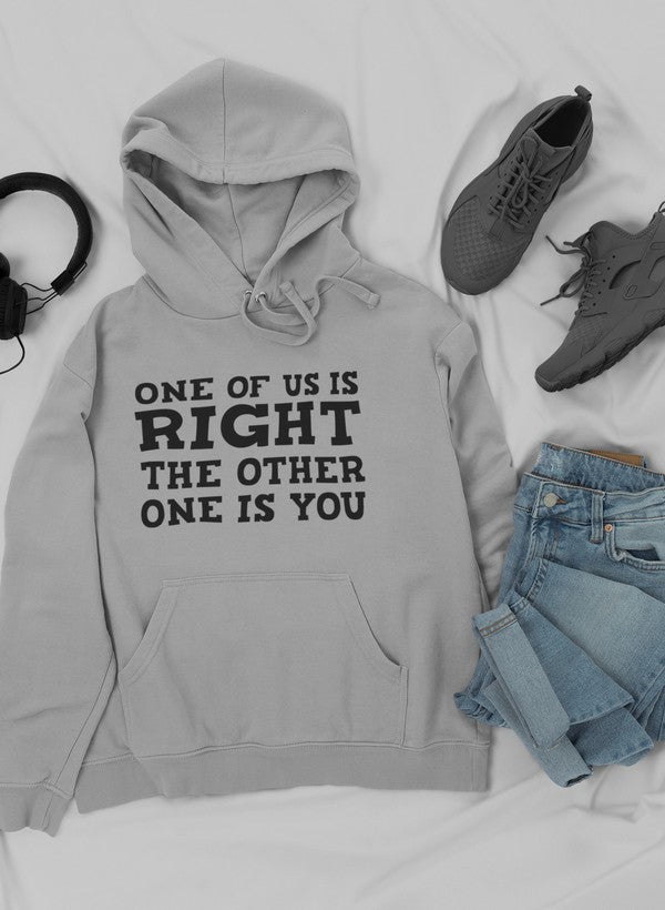 One Of Us Is Right Hoodie shopmerchmallow Virgin Teez - Black Hoodie