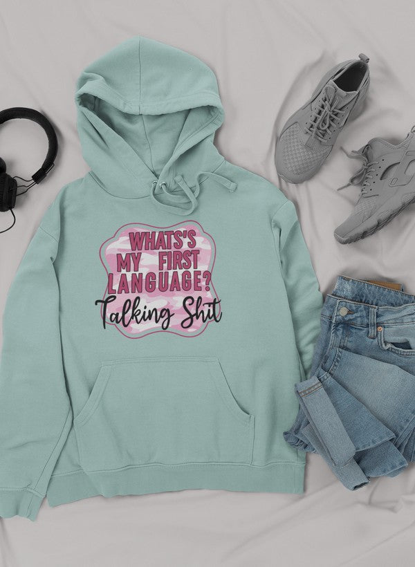 My First Language Hoodie shopmerchmallow Virgin Teez - Black Hoodie