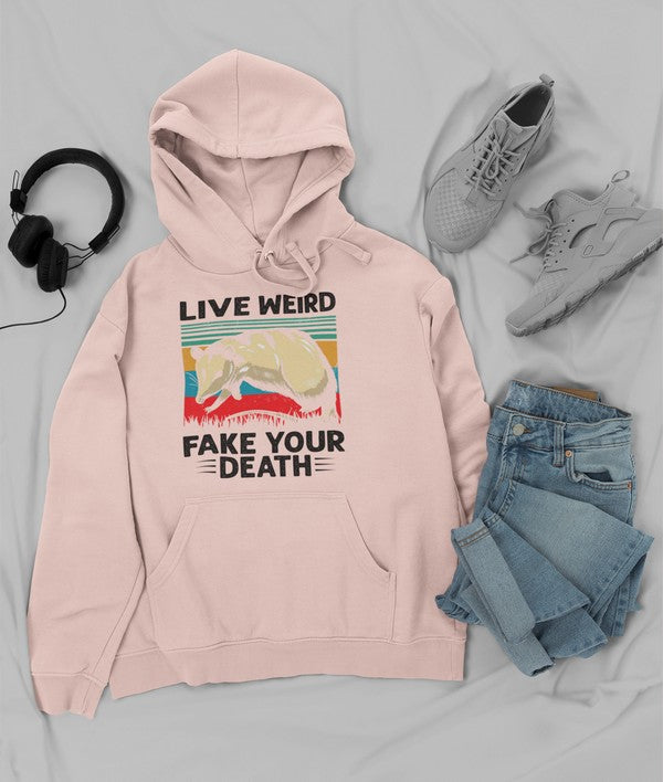 Live Weird Fake Your Death Hoodie shopmerchmallow Virgin Teez - Black Hoodie