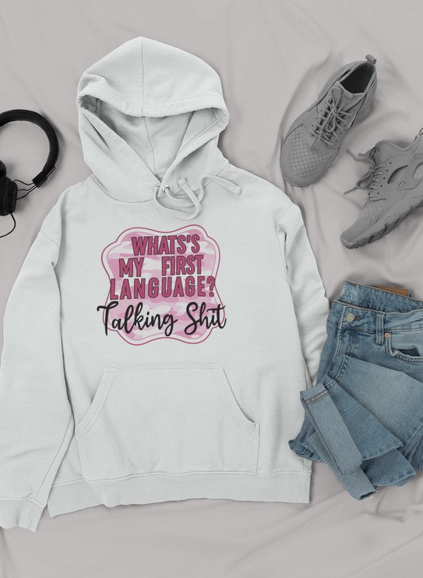 My First Language Hoodie shopmerchmallow Virgin Teez - Black Hoodie
