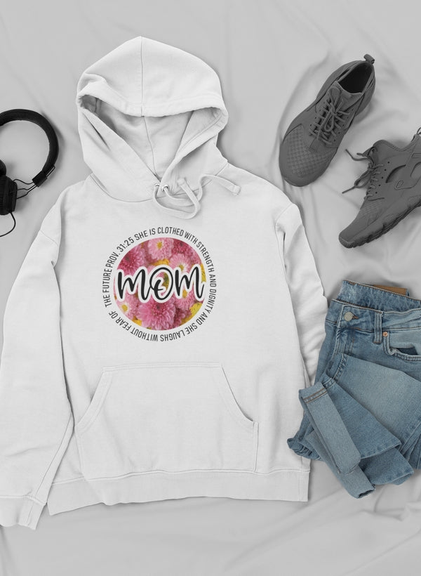 She Is Strong Proverbs Floral Mom Hoodie shopmerchmallow Virgin Teez - Black Hoodie