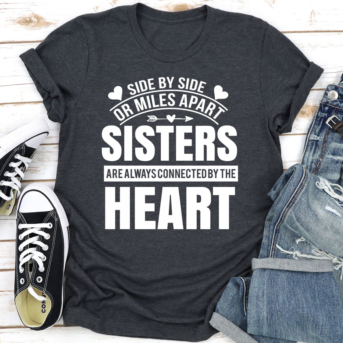 Side By Side Or Miles Apart Sisters Are Always Connected By The Heart T-Shirt shopmerchmallow Side By Side Or Miles Apart Sisters Are Always Connected By The Heart T-Shirt