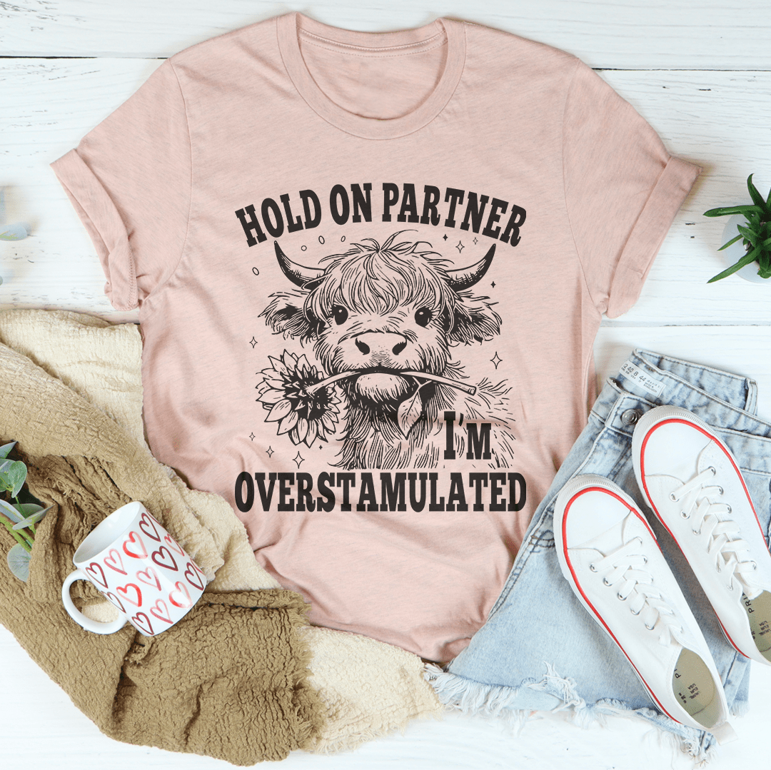 Hold On Partner I'm Overstamulated Tee