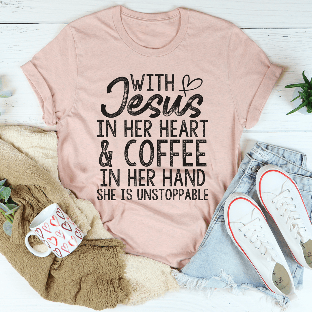 Jesus In Her Heart And Coffee In Her Hand Tee shopmerchmallow Jesus In Her Heart And Coffee In Her Hand Tee