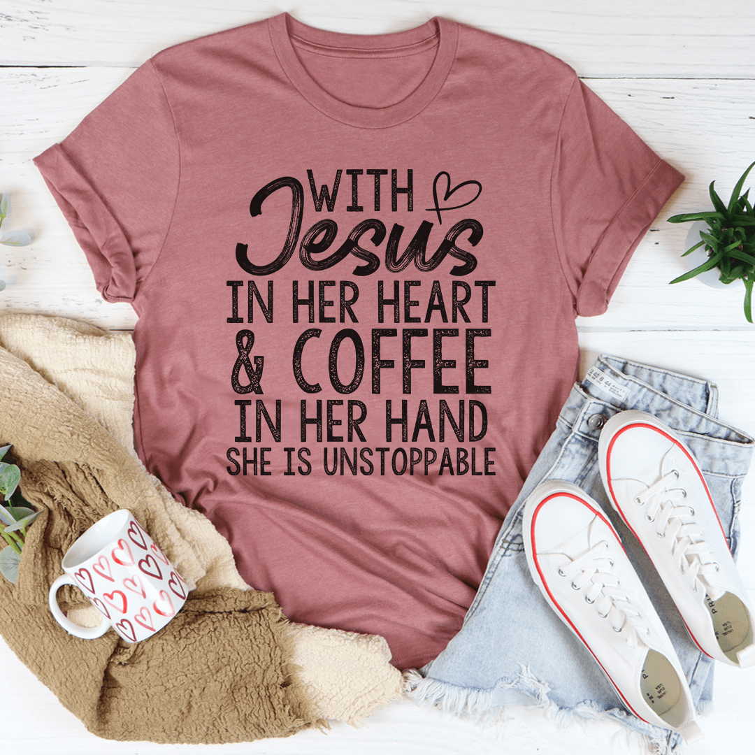 Jesus In Her Heart And Coffee In Her Hand Tee shopmerchmallow Jesus In Her Heart And Coffee In Her Hand Tee