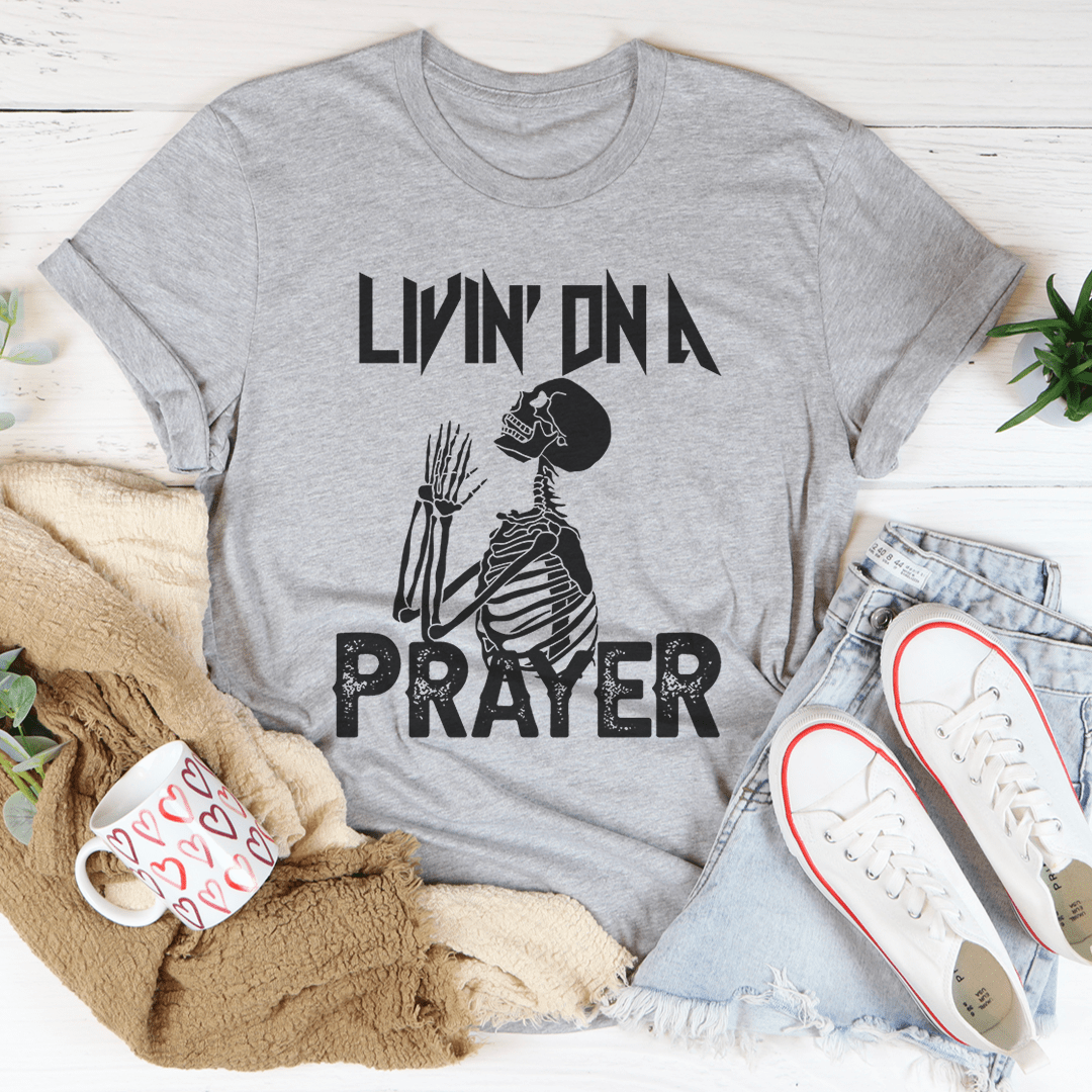 Living On A Prayer Skeleton Tee shopmerchmallow Living On A Prayer Skeleton Tee