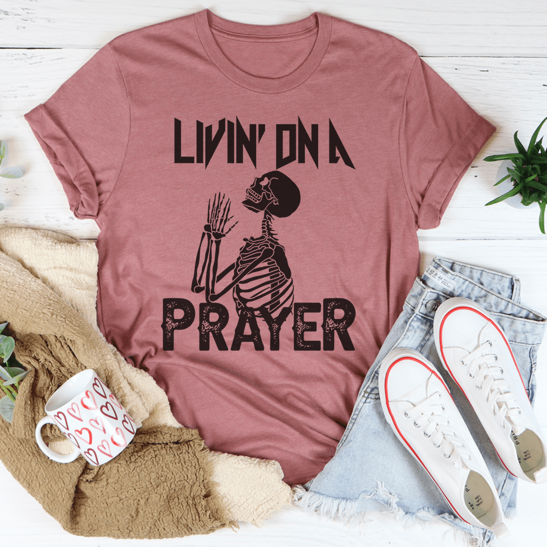 Living On A Prayer Skeleton Tee shopmerchmallow Living On A Prayer Skeleton Tee