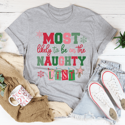 Most Likely To Be On The Naughty List Tee shopmerchmallow Most Likely To Be On The Naughty List Tee