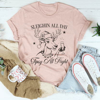 Sleighin All Day Tipsy All Night Tee shopmerchmallow Sleighin All Day Tipsy All Night Tee