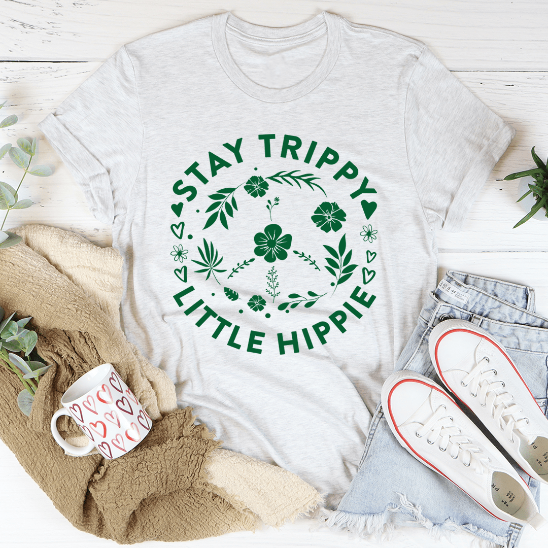 Stay Trippy Little Hippie Floral Peace Sign Tee shopmerchmallow Stay Trippy Little Hippie Floral Peace Sign Tee