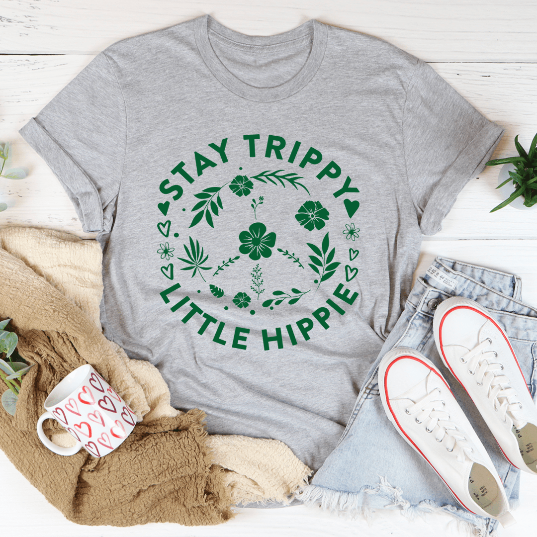 Stay Trippy Little Hippie Floral Peace Sign Tee shopmerchmallow Stay Trippy Little Hippie Floral Peace Sign Tee