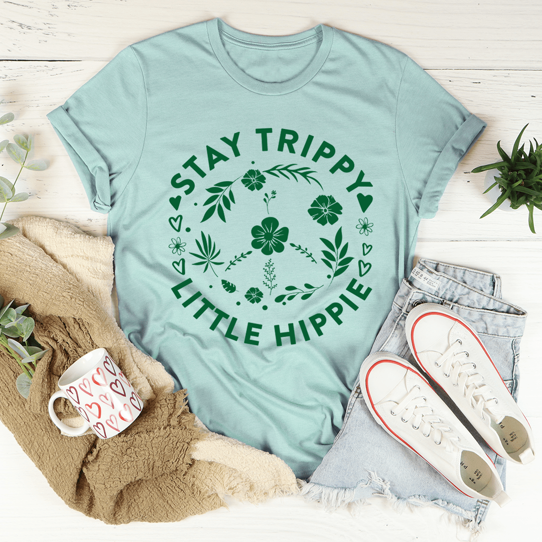 Stay Trippy Little Hippie Floral Peace Sign Tee shopmerchmallow Stay Trippy Little Hippie Floral Peace Sign Tee