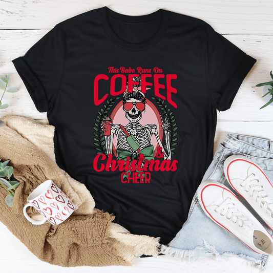 This Babe Runs On Coffee & Christmas Cheer Tee shopmerchmallow This Babe Runs On Coffee & Christmas Cheer Tee