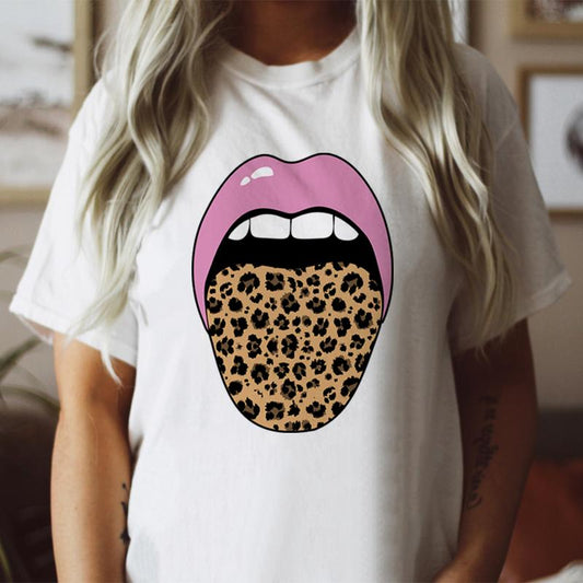 Leopard Tongue Pink Lips T-Shirt shopmerchmallow Leopard Tongue Pink Lips T-Shirt