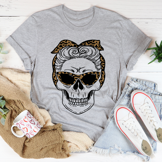 Skull With Leopard Bandana T-Shirt shopmerchmallow Skull With Leopard Bandana T-Shirt