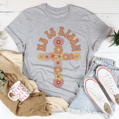 He Is Risen Floral Cross T-Shirt shopmerchmallow He Is Risen Floral Cross T-Shirt
