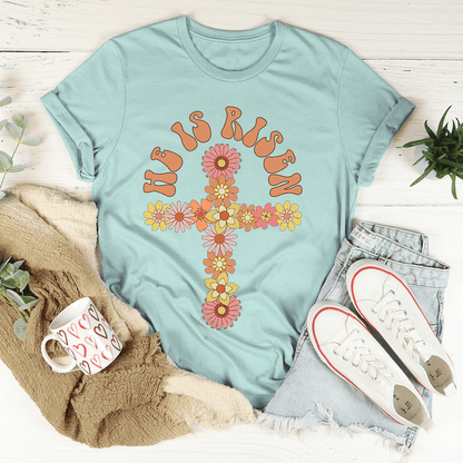 He Is Risen Floral Cross T-Shirt shopmerchmallow He Is Risen Floral Cross T-Shirt