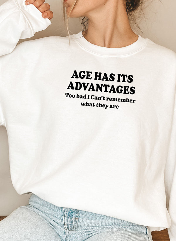 Age Has Its Advantages Sweat Shirt shopmerchmallow Virgin Teez - Black Hoodie