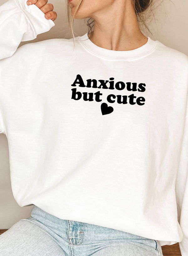 Anxious But Cute Sweat Shirt shopmerchmallow Virgin Teez - Black Hoodie