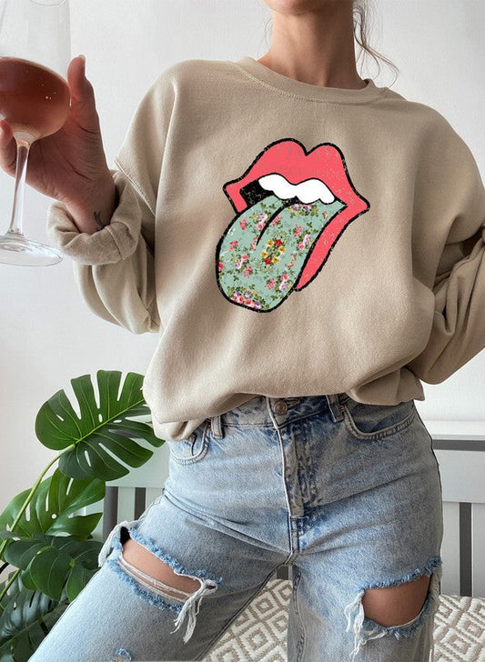 Hippie Floral Tongue Sweat Shirt shopmerchmallow Virgin Teez - Black Hoodie