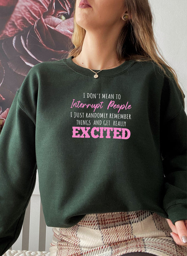 I Dont Mean To Interrupt People EXCITED Sweat Shirt shopmerchmallow Virgin Teez - Black Hoodie