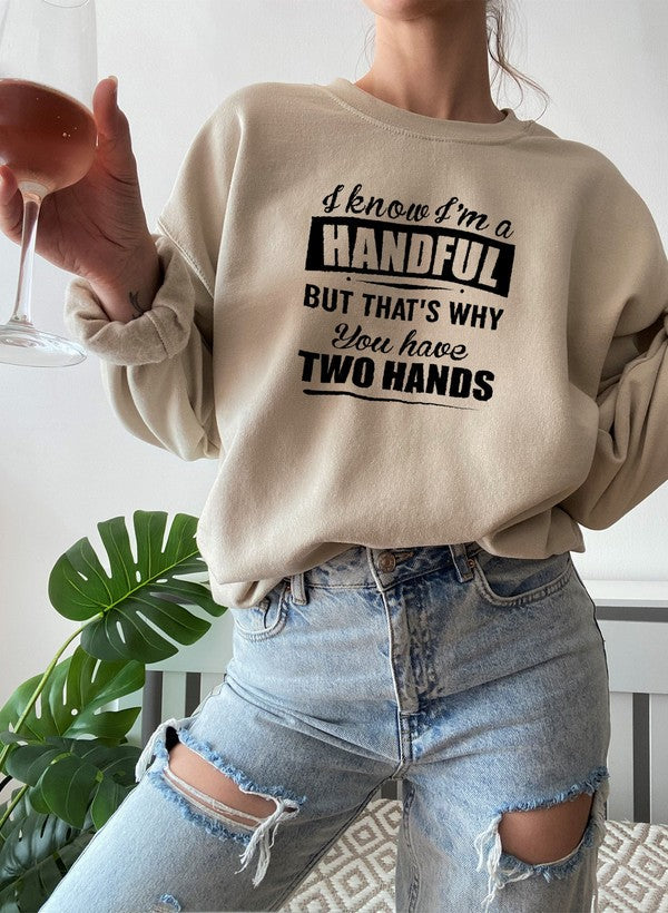 I Know Im A Handful But Thats Why You Have Two Hands Sweat Shirt shopmerchmallow Virgin Teez - Black Hoodie