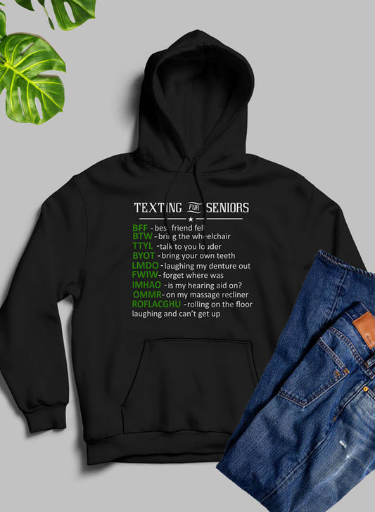 Texting For Seniors Hoodie shopmerchmallow Virgin Teez - Black Hoodie