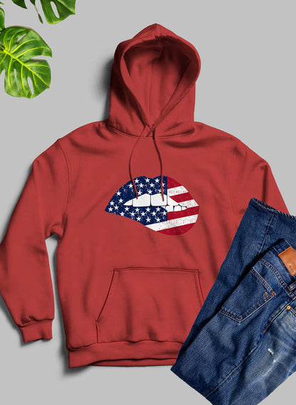 USA FLAG LIPS American Flag Lips Hoodie shopmerchmallow Virgin Teez - Black Hoodie