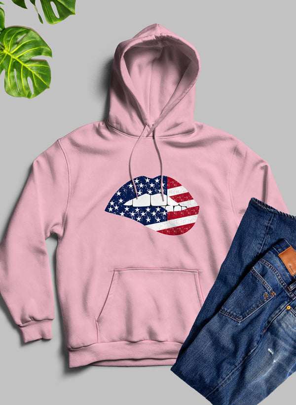 USA FLAG LIPS American Flag Lips Hoodie shopmerchmallow Virgin Teez - Black Hoodie