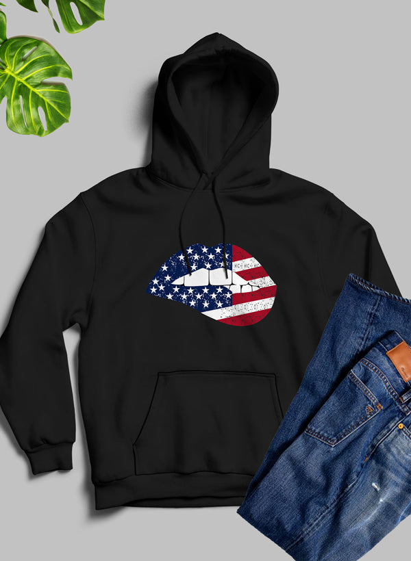 USA FLAG LIPS American Flag Lips Hoodie shopmerchmallow Virgin Teez - Black Hoodie