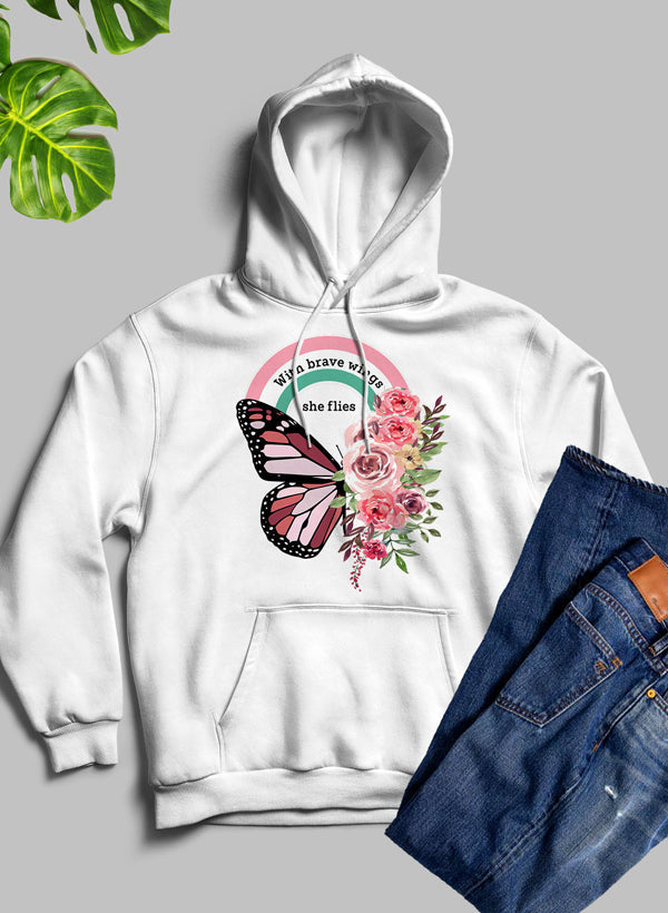 With Brave Wings She Flies Hoodie shopmerchmallow Virgin Teez - Black Hoodie