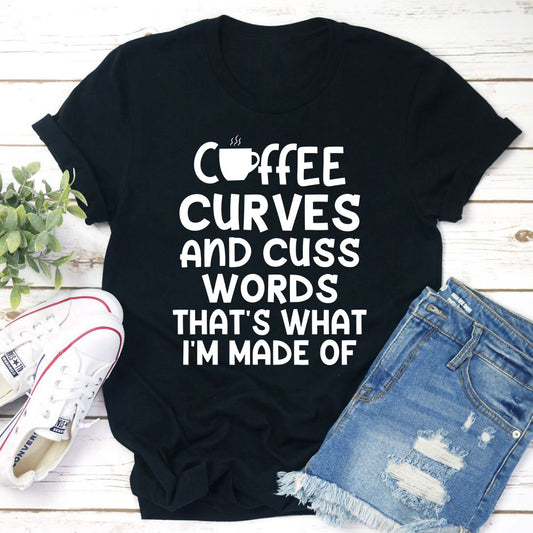 Coffee Curves & Cuss Words T-Shirt shopmerchmallow Coffee Curves & Cuss Words T-Shirt