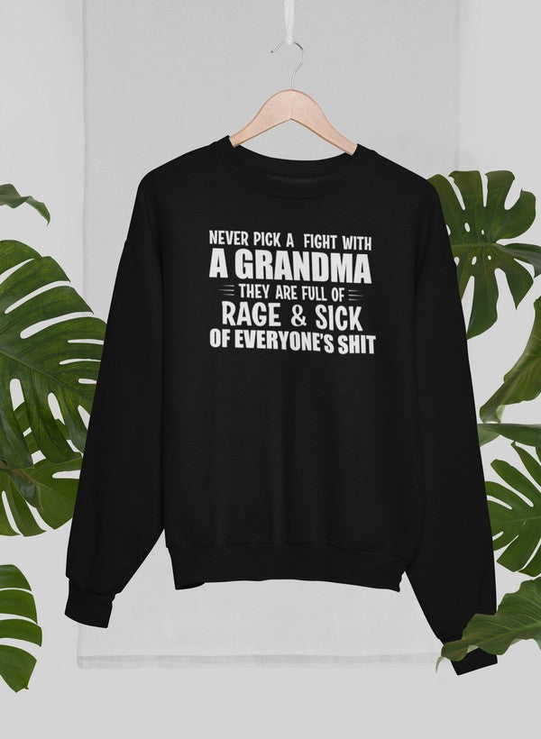 Never Pick A Fight With A Grandma Sweat Shirt shopmerchmallow Virgin Teez - Black Hoodie