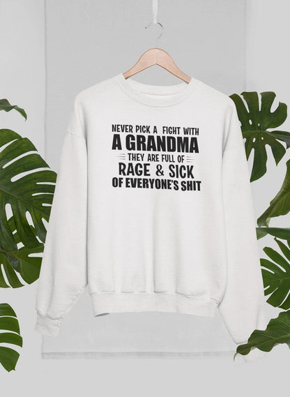 Never Pick A Fight With A Grandma Sweat Shirt shopmerchmallow Virgin Teez - Black Hoodie
