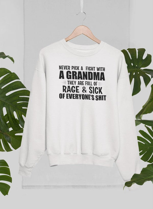 Never Pick A Fight With A Grandma Sweat Shirt shopmerchmallow Virgin Teez - Black Hoodie